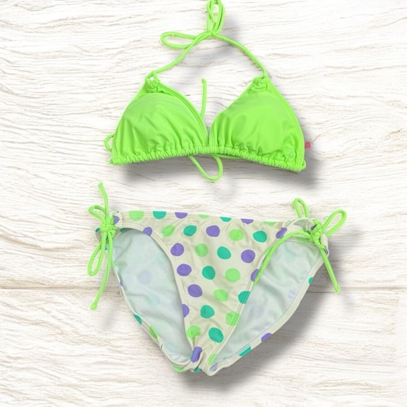 Y2K ladies bikini Set in Green and Polka Dot Beachy 2000s M/L - Picture 1 of 5